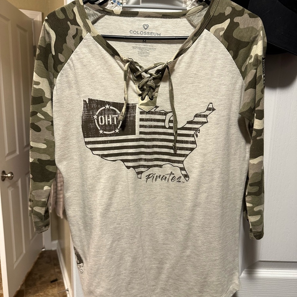 Colosseum Camouflage Sleeve Lace-Up USA Top